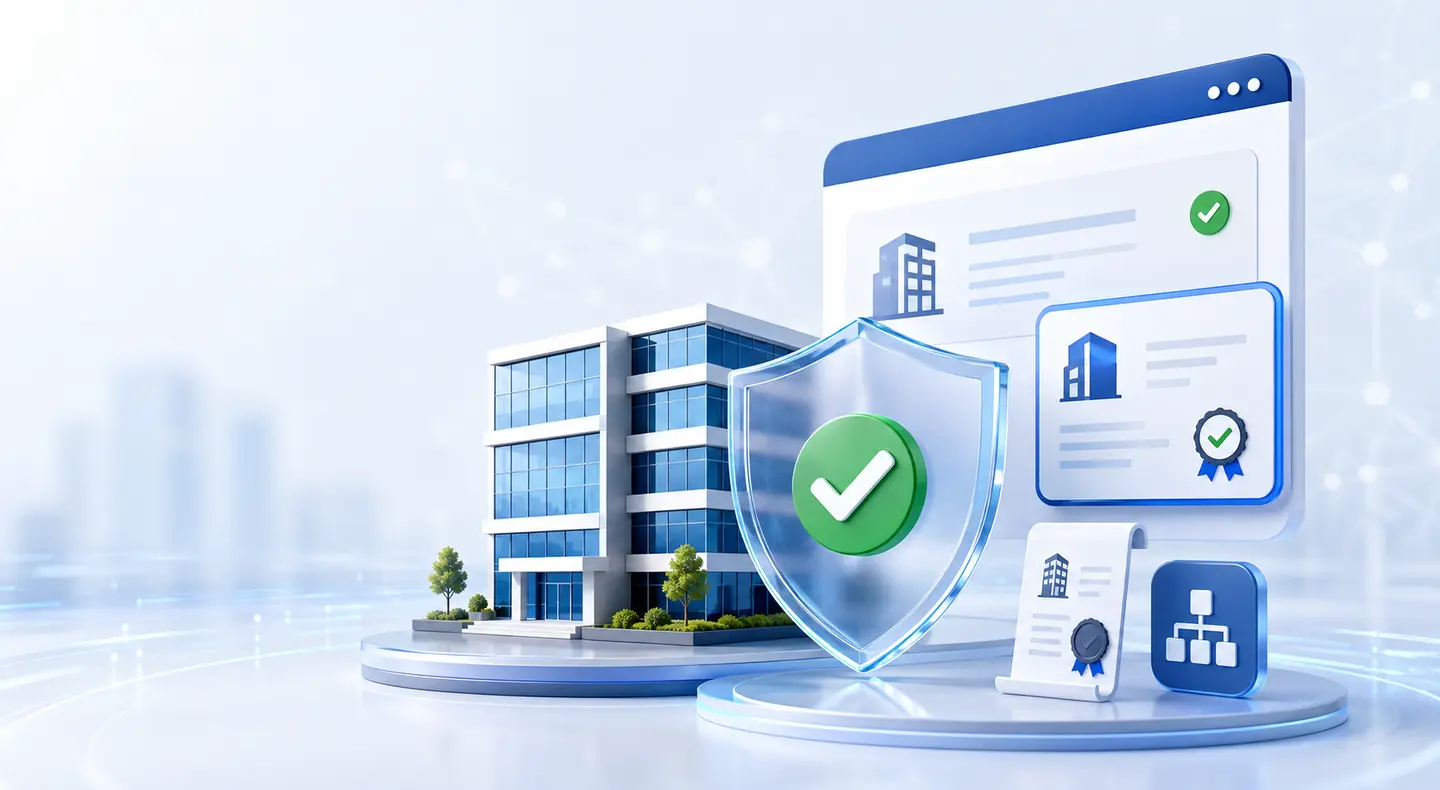 Verified business identity connected to an approved organization website